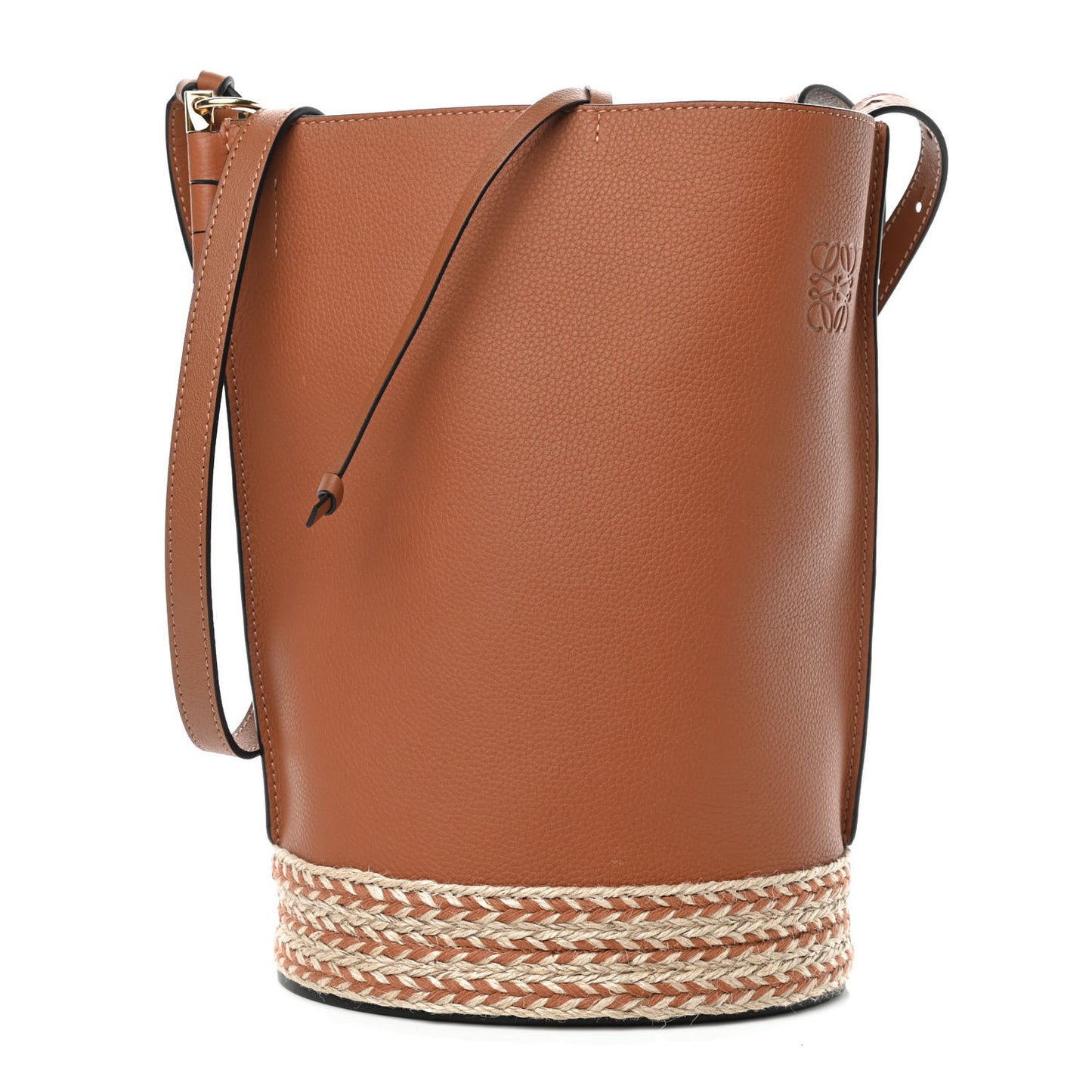 Calfskin Raffia Gate Bucket Bag Tan
