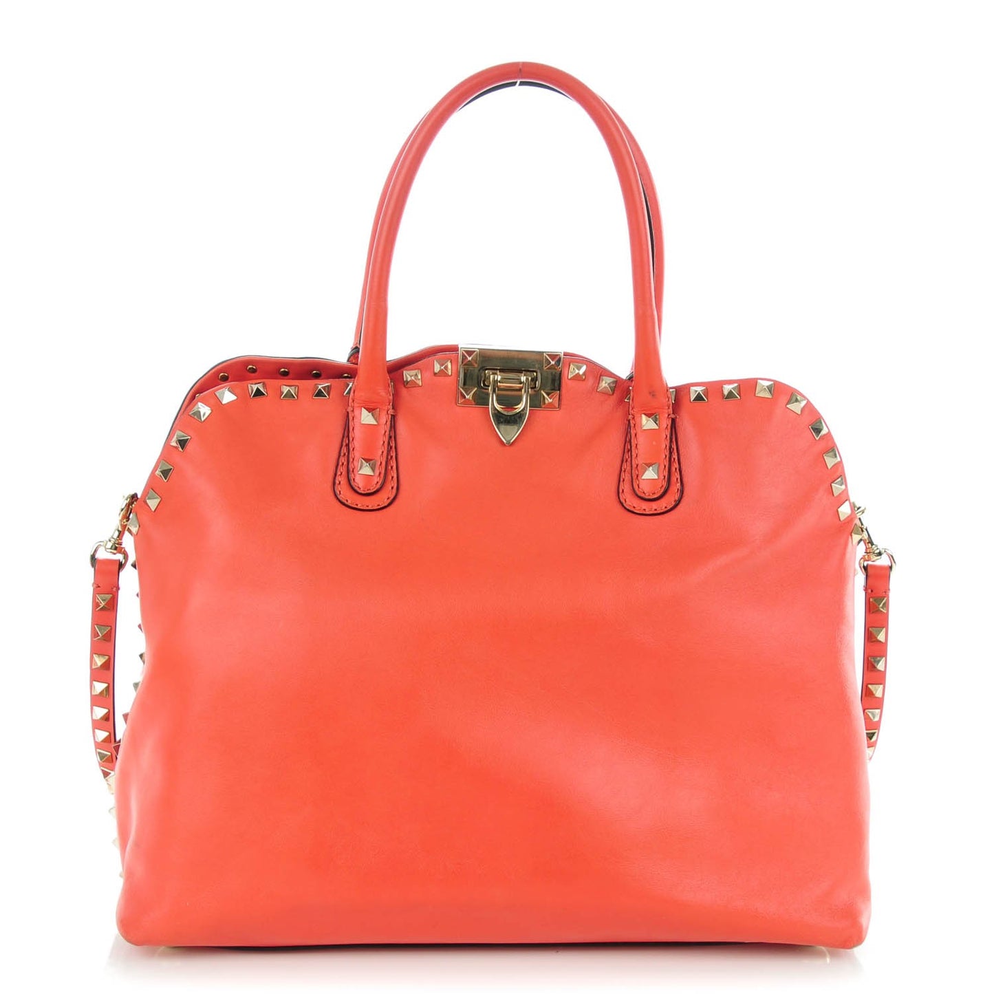 Vitello Rockstud Dome Satchel Deep Coral