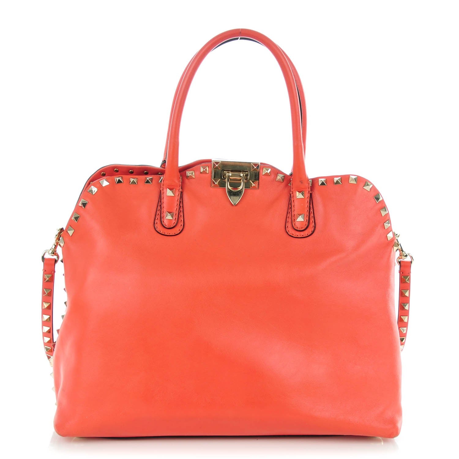 Valentino Garavani Vitello Rockstud Dome Satchel Deep Coral 1 of 7