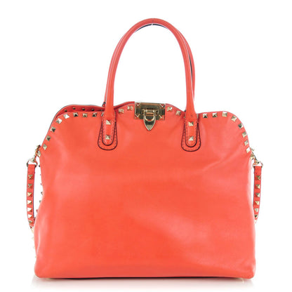 Valentino Garavani Vitello Rockstud Dome Satchel Deep Coral 1 of 7