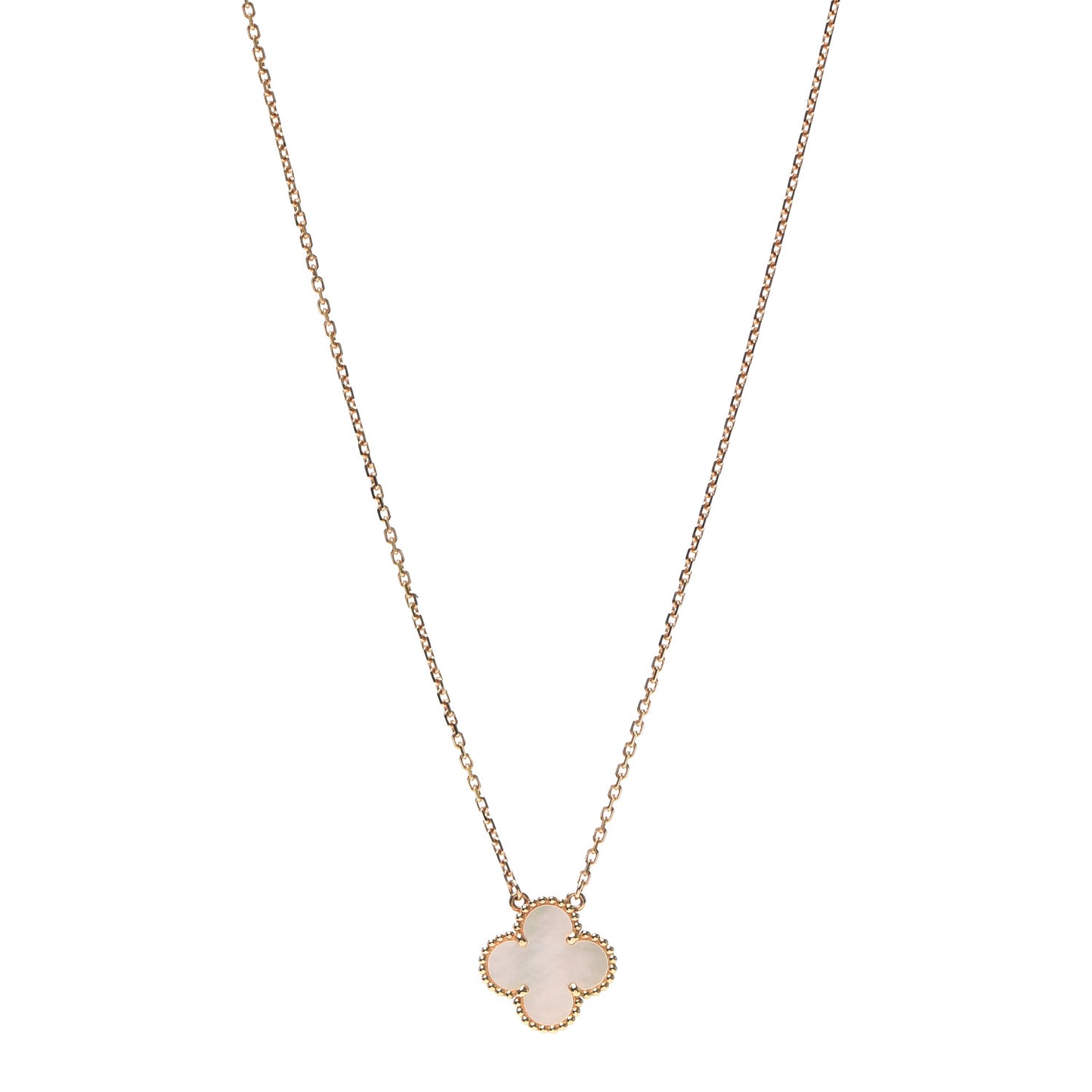 18K Yellow Gold Mother of Pearl Vintage Alhambra Pendant Necklace