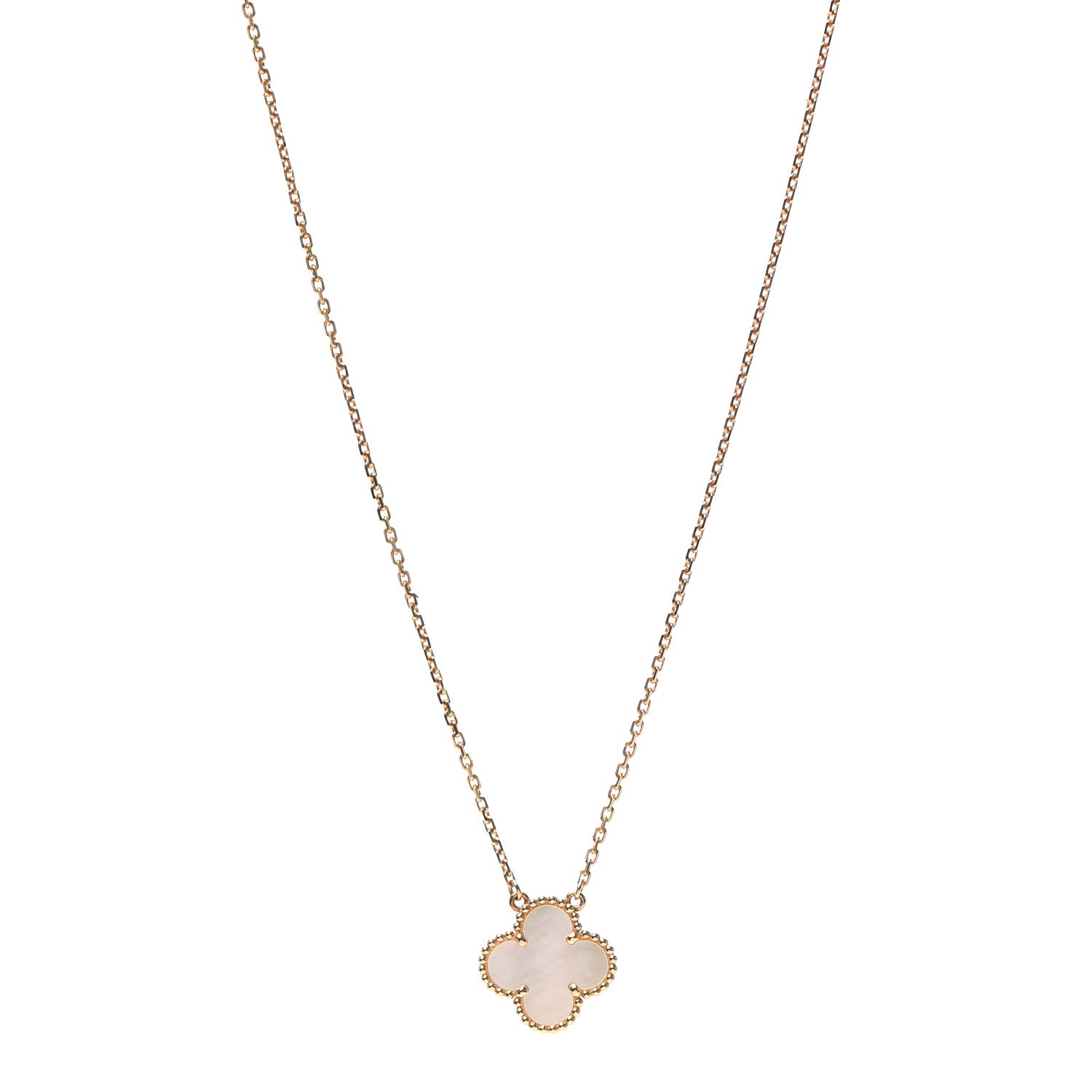Van Cleef & Arpels 18K Yellow Gold Mother of Pearl Vintage Alhambra Pendant Necklace 1 of 8