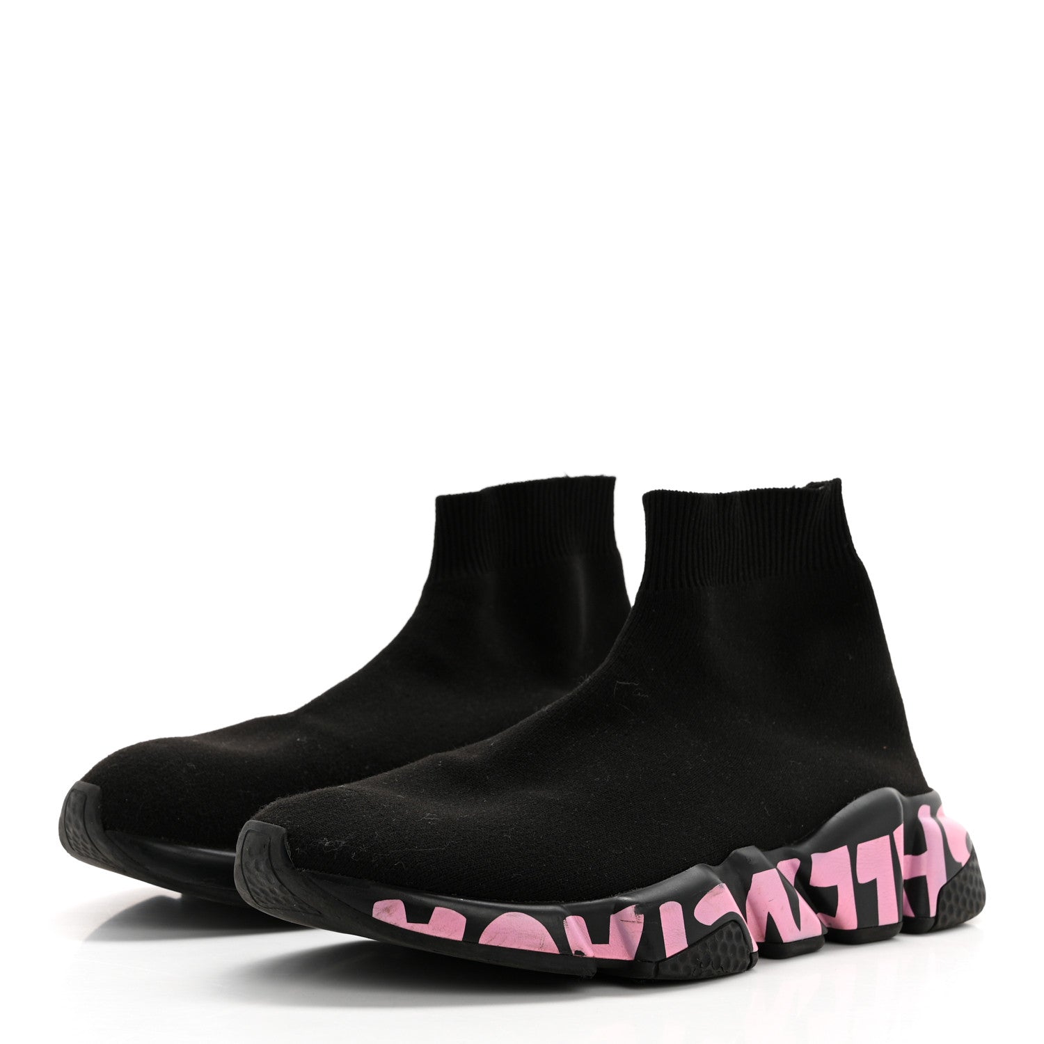 Balenciaga Recycled Knit Womens Speed Graffiti Sneakers 37 Black Pink 3 of 10