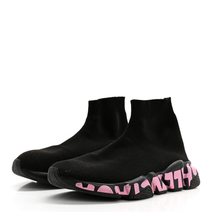Balenciaga Recycled Knit Womens Speed Graffiti Sneakers 37 Black Pink 3 of 10
