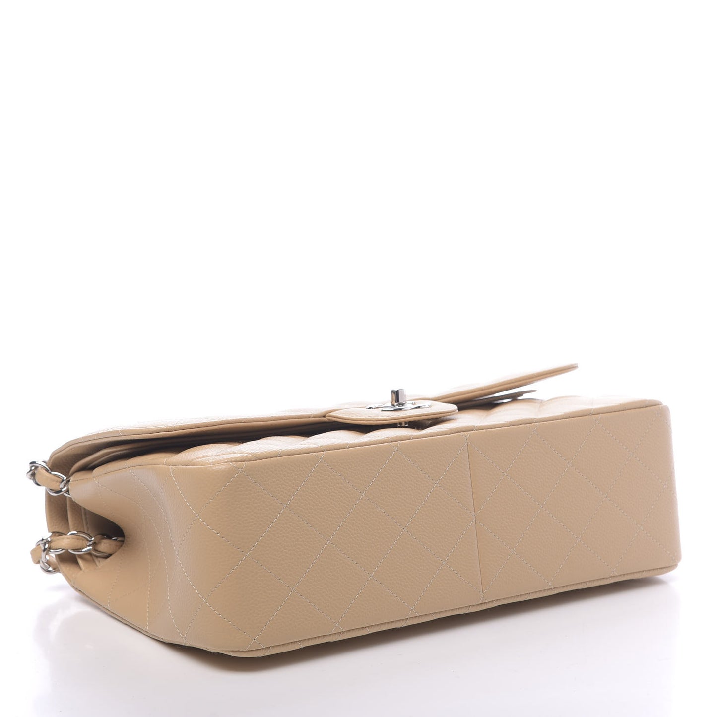 Caviar Quilted Jumbo Double Flap Beige Clair