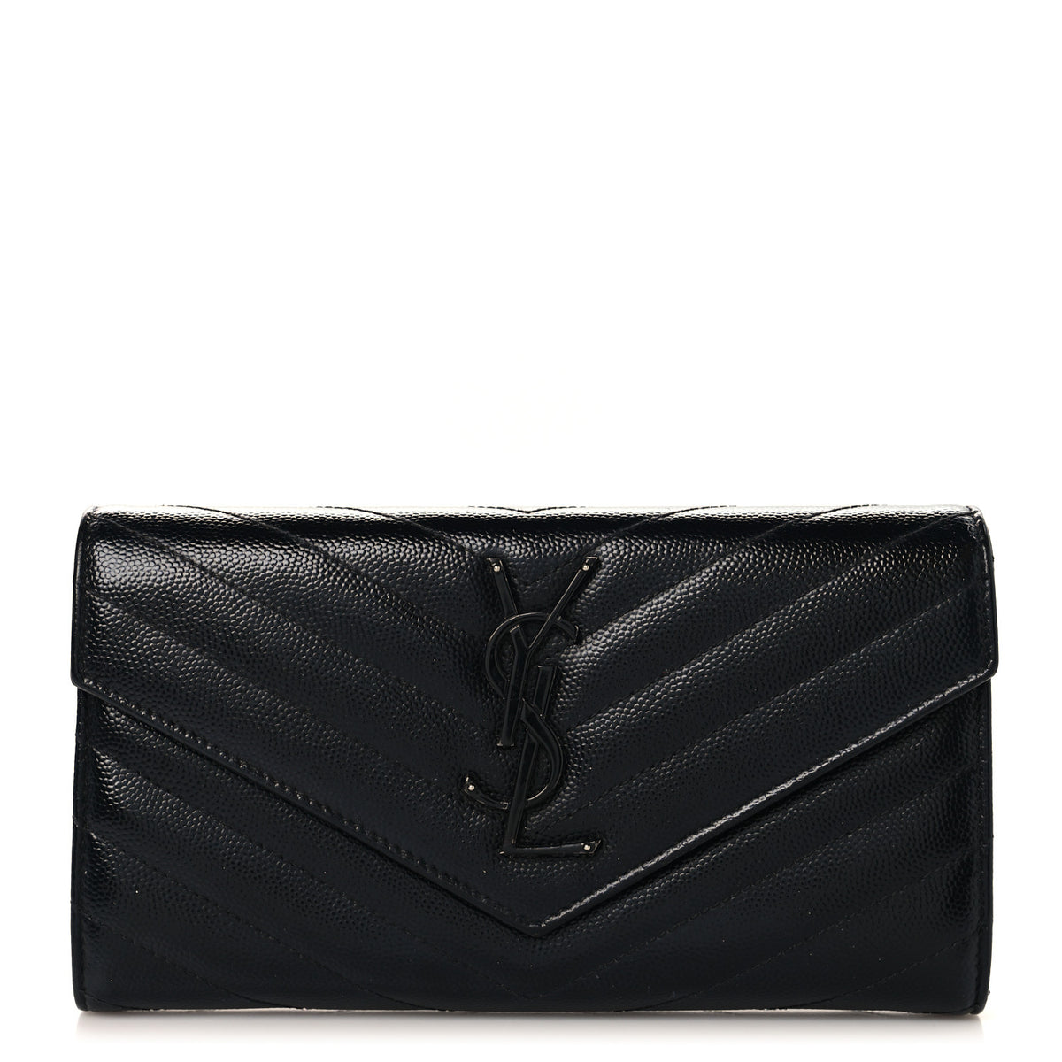 Saint Laurent Grain De Poudre Matelasse Chevron Monogram Monochrome Flap Wallet Black 1 of 8