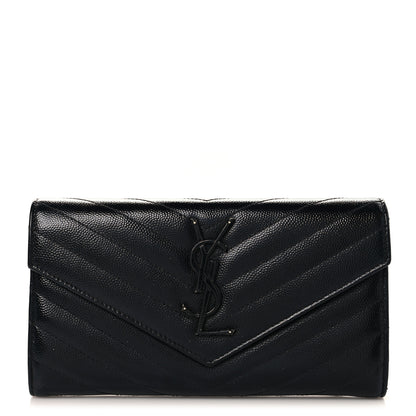 Saint Laurent Grain De Poudre Matelasse Chevron Monogram Monochrome Flap Wallet Black 1 of 8