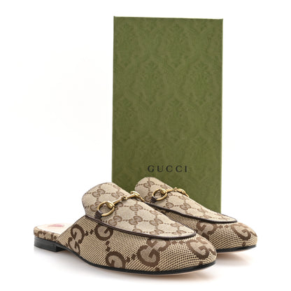 Gucci Monogram Jumbo GG Malaga Kid Womens Princetown Slippers 38.5 Camel Ebony New Acero Beige 9 of 9