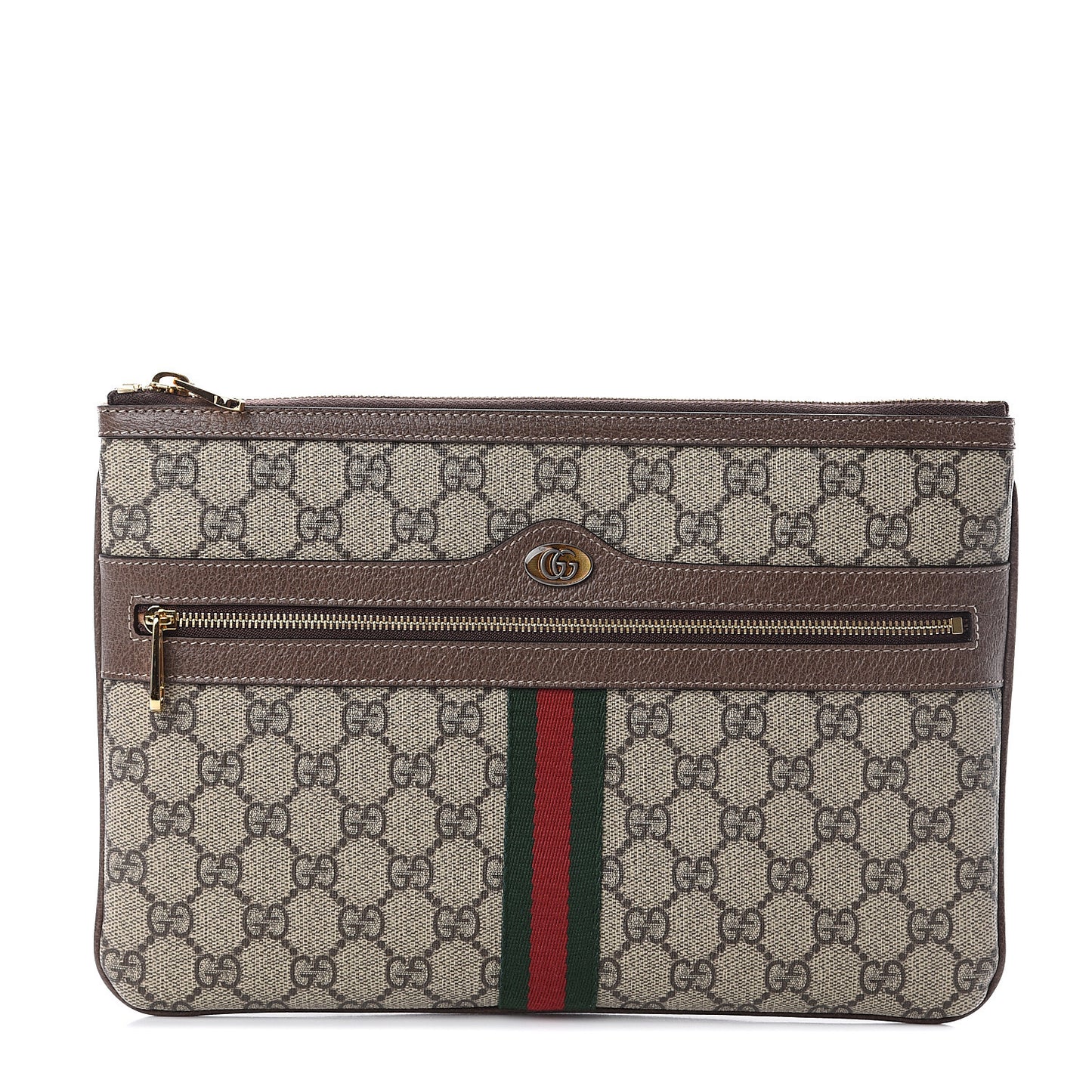 GG Supreme Monogram Large Ophidia Pouch Clutch Brown