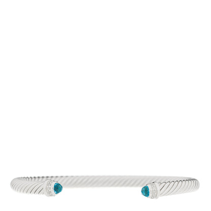David Yurman Sterling Silver Diamond Blue Topaz 5mm Cable Classics Bracelet 1 of 4