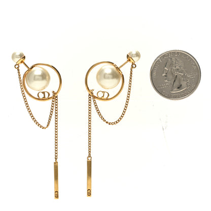 Christian Dior Pearl Tribales Dangle Chain Earrings Gold 2 of 5