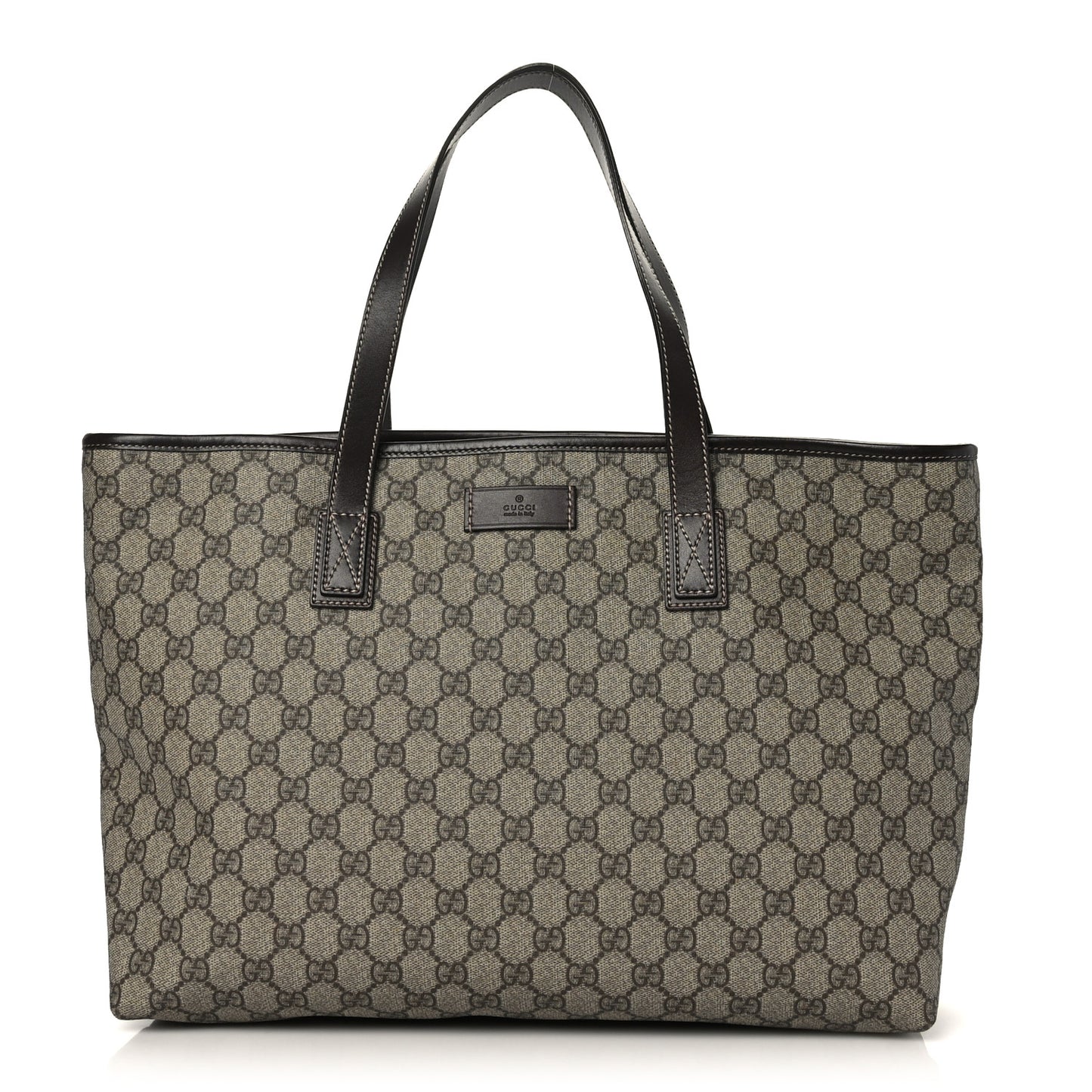 GG Supreme Monogram Medium Zippered Shopping Tote Dark Brown