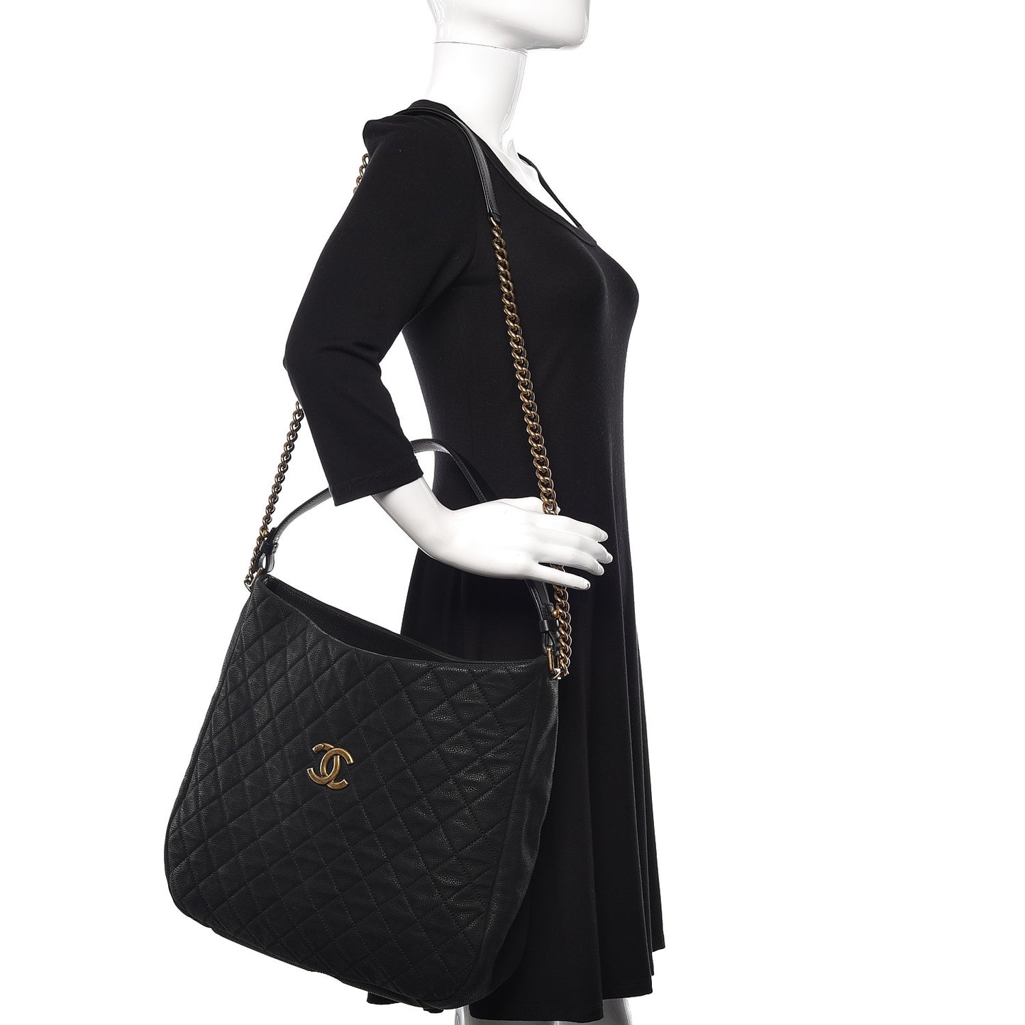 Iridescent Caviar Quilted Country Chic Hobo Black