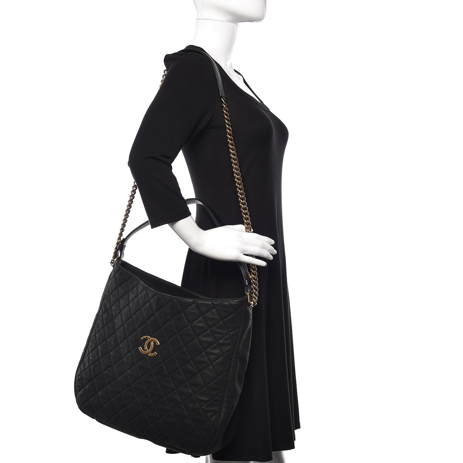 Chanel Iridescent Caviar Quilted Country Chic Hobo Black 2 of 11