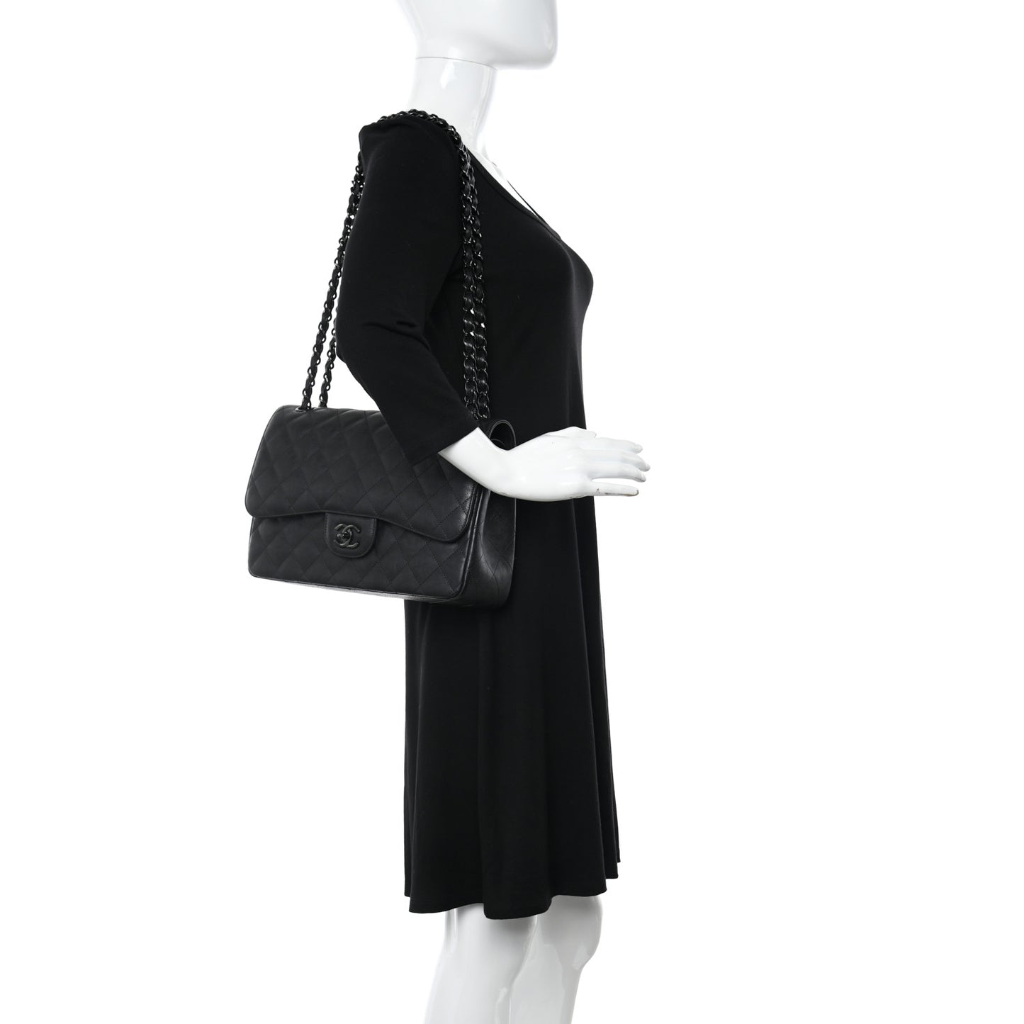 Crumpled Calfskin Quilted Jumbo Double Flap So Black