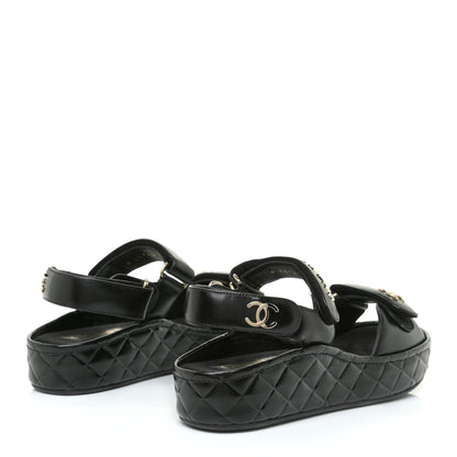 Chanel Shiny Calfskin Logo Platform Sandals 38 Black 4 of 12