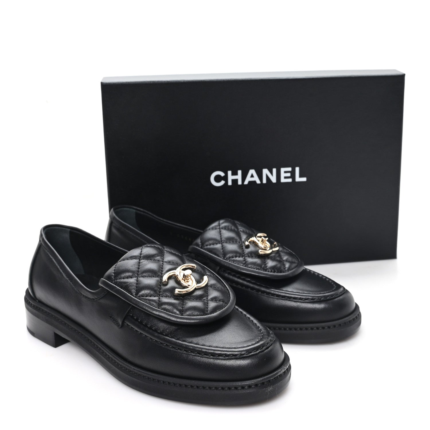 Chanel Lambskin Quilted CC Turnlock Loafers 38.5 Black 10 of 10