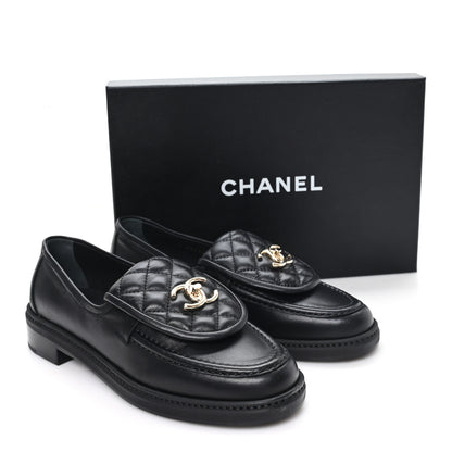 Chanel Lambskin Quilted CC Turnlock Loafers 38.5 Black 10 of 10