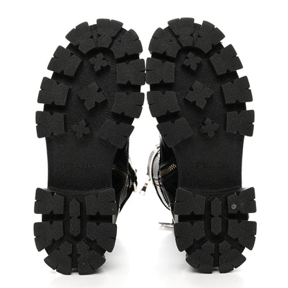 Prada Spazzolato Rois Re-Nylon Metal Triangle Logo Monolith Pouch Pocket 55mm Tall Combat Boots 39 Black 5 of 8
