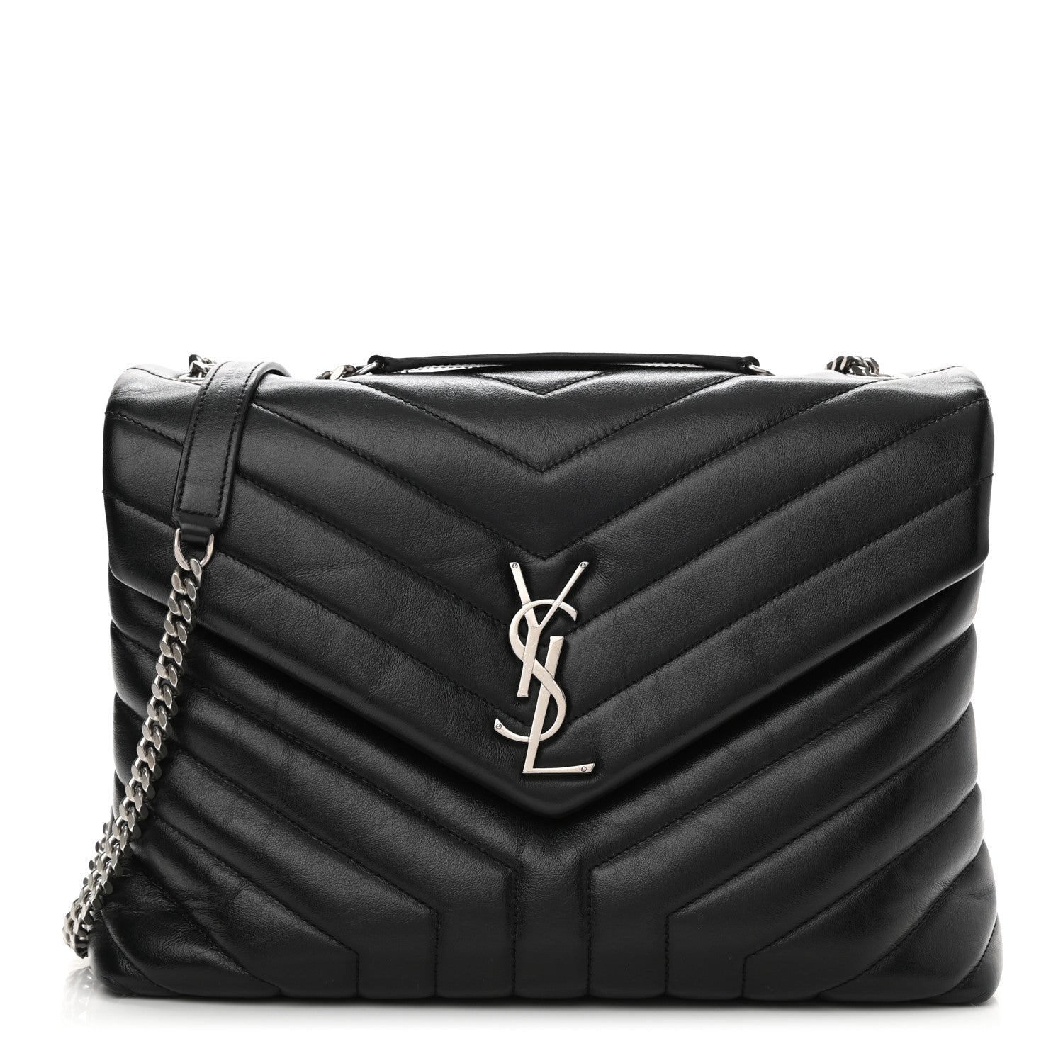 Saint Laurent Calfskin Y Quilted Monogram Medium Loulou Chain Satchel Black 1 of 15