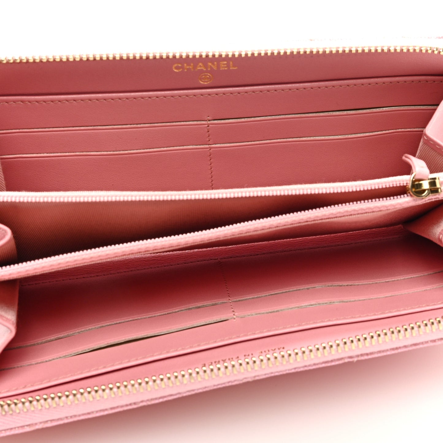 Metallic Caviar Quilted Large Gusset Zip Around Wallet Pink