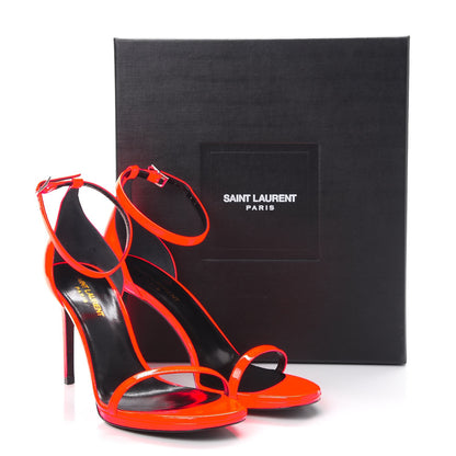 Saint Laurent Patent Calfskin Jane 80 Ankle Strap Sandals 40 Orange Fluo 9 of 9