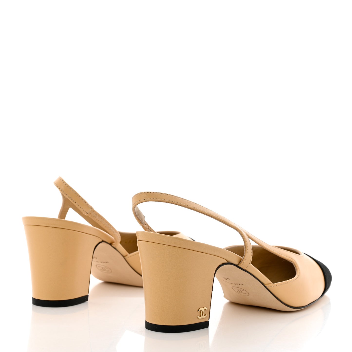 Goatskin Grosgrain Cap Toe CC Slingback Pumps 40 Beige Black