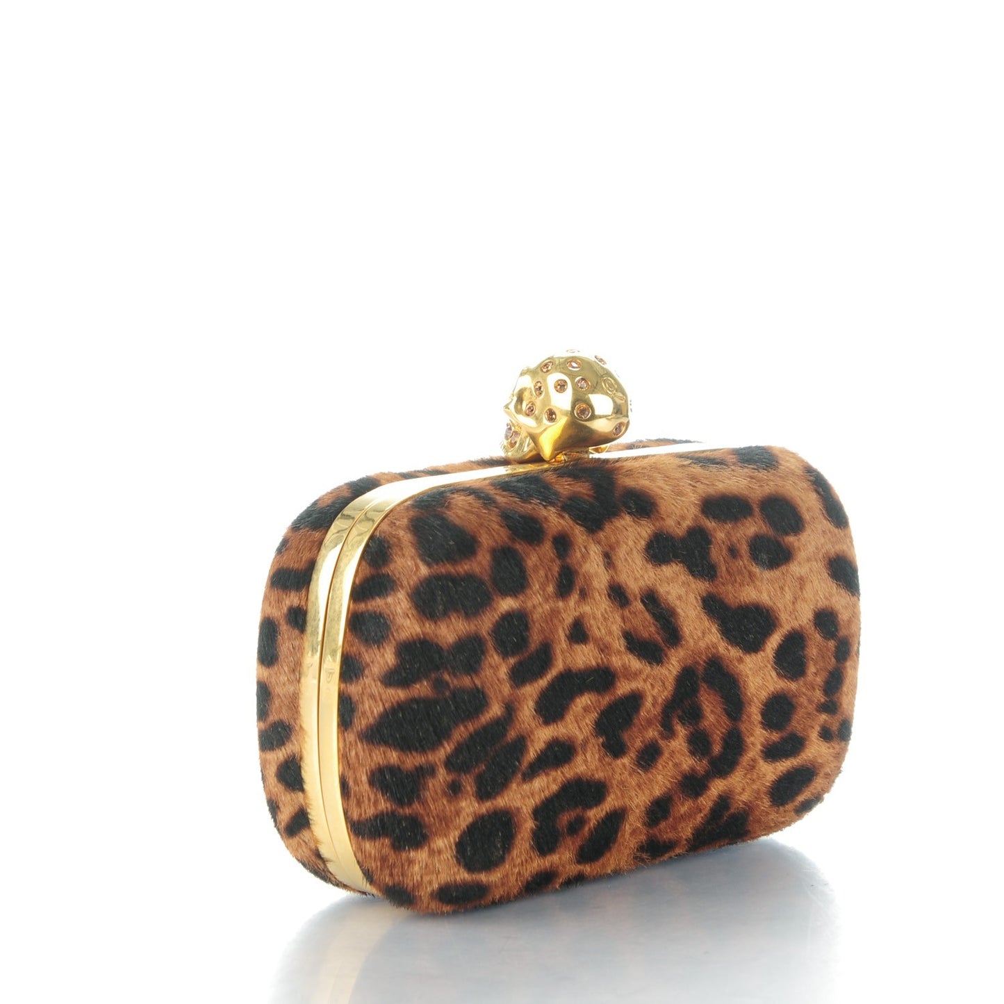 Leopard Print Calf Hair Skull Box Clutch