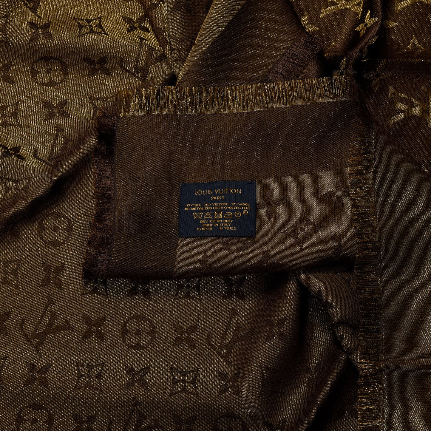Silk Lurex Wool Monogram Shine Shawl Brown
