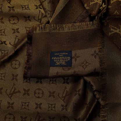 Louis Vuitton Silk Lurex Wool Monogram Shine Shawl Brown 3 of 3