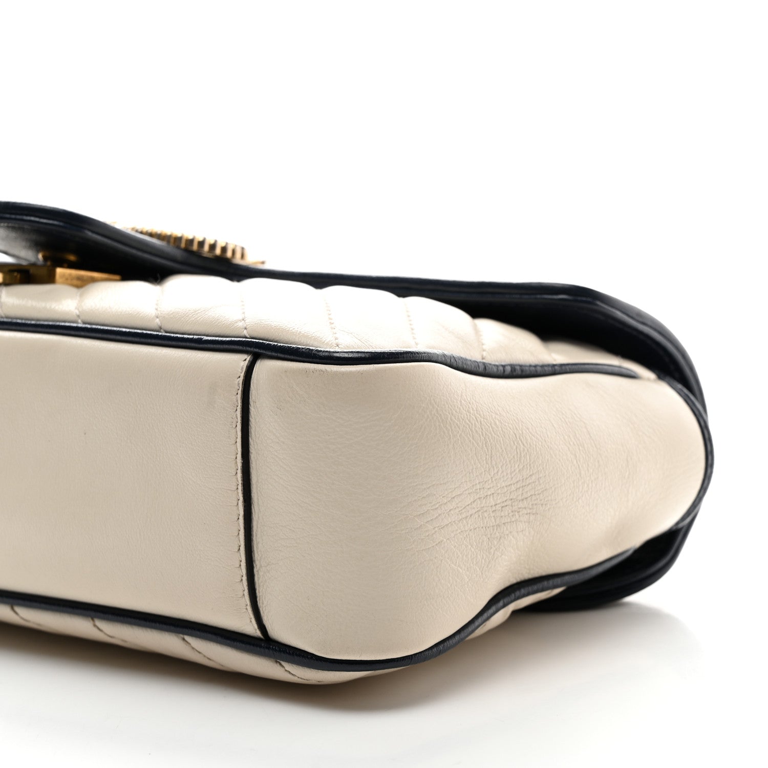 Gucci Vintage Effect Calfskin Matelasse Diagonal Small Torchon GG Marmont Shoulder Bag Mystic White Blue Agata 11 of 11