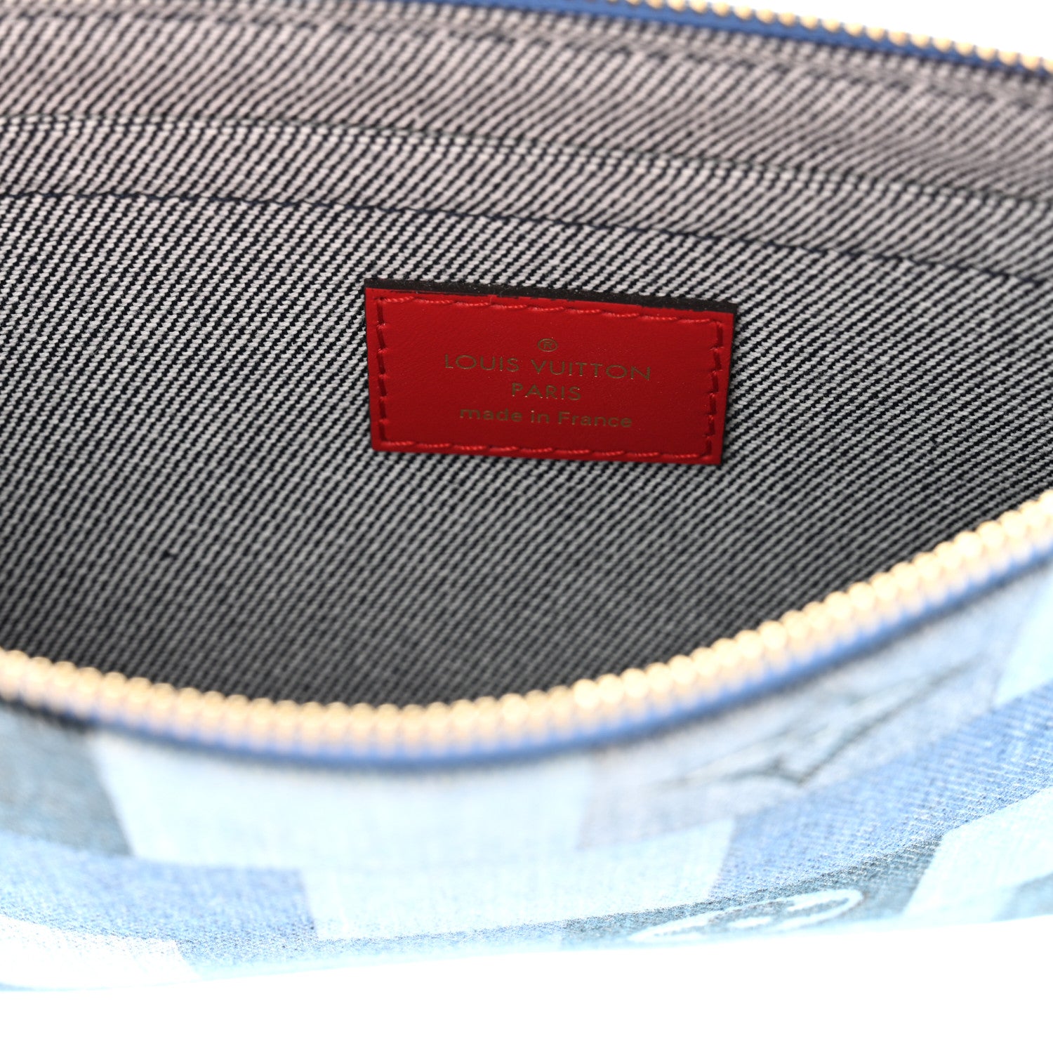 Louis Vuitton Denim Damier Monogram Patchwork Neverfull MM Pochette Blue Rouge 6 of 6