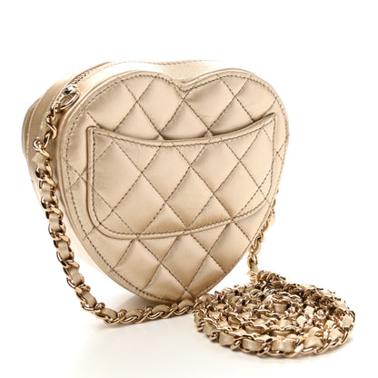 Chanel Metallic Lambskin Quilted CC In Love Heart Clutch With Chain Gold 3 of 10