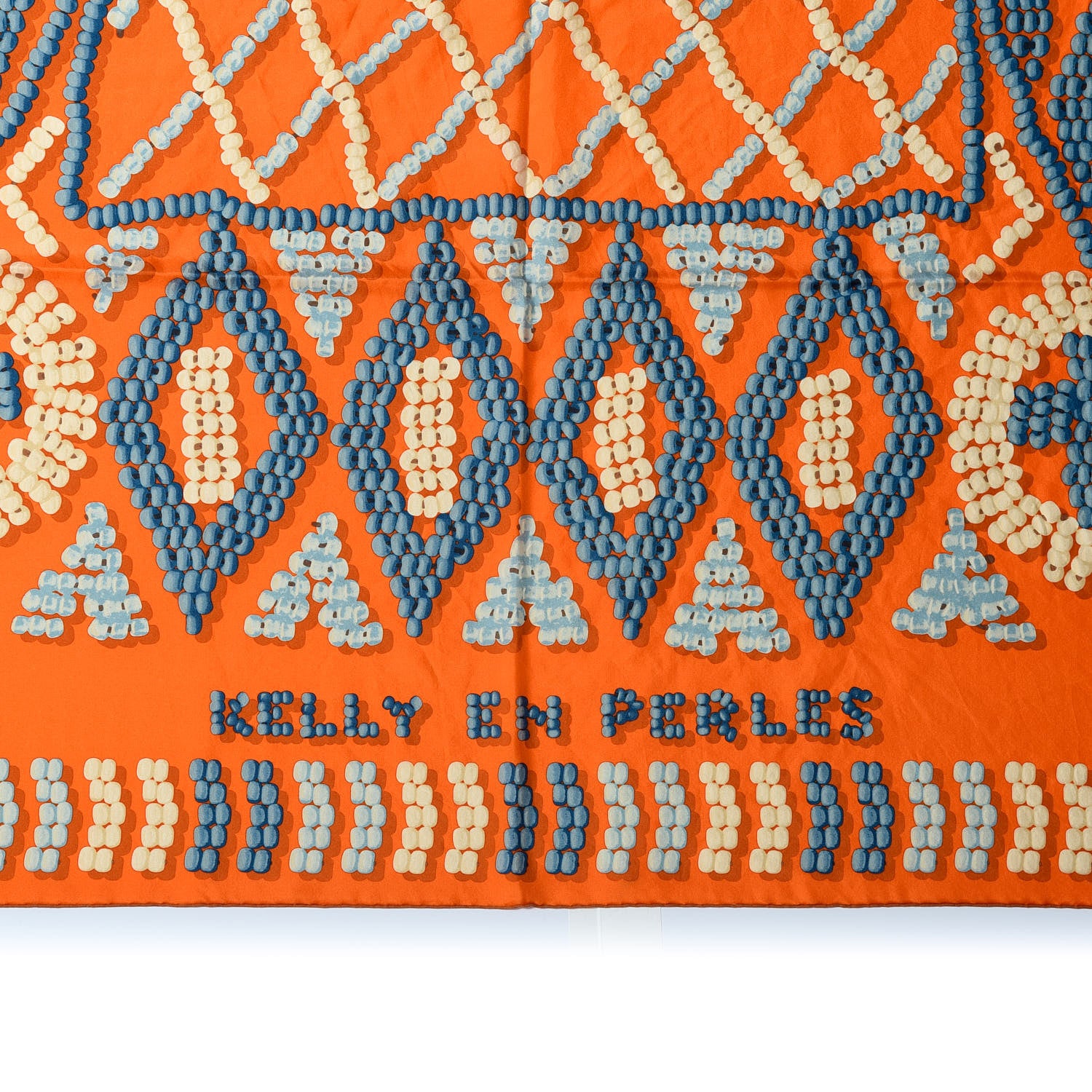 Hermes Silk Kelly En Perles Wash Scarf 140 Orange Blue Jean 3 of 5
