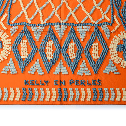 Hermes Silk Kelly En Perles Wash Scarf 140 Orange Blue Jean 3 of 5