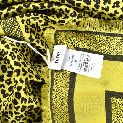 Christian Dior Silk Leopard Print Fringe Scarf Yellow 4 of 4