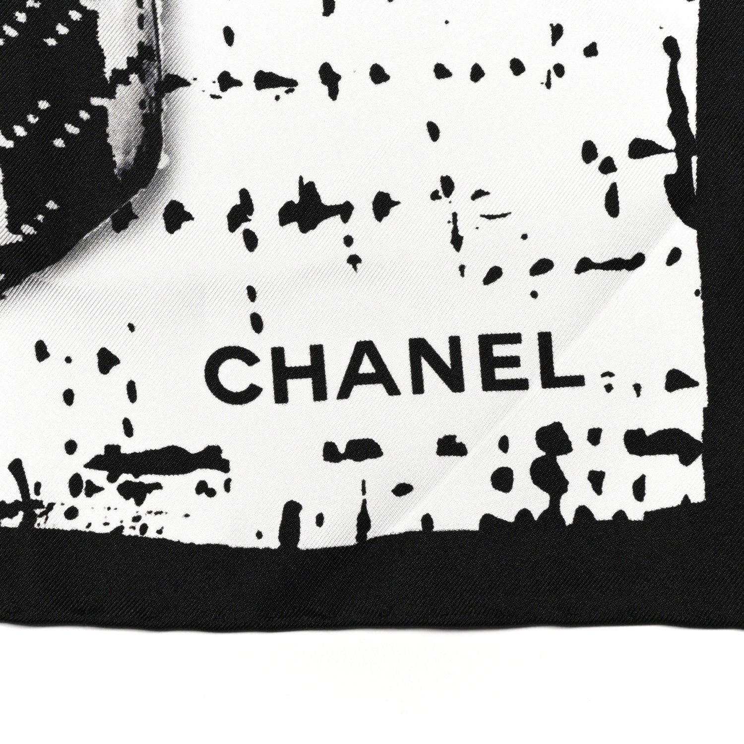 Chanel Silk CC Square Scarf Black Ivory 3 of 4