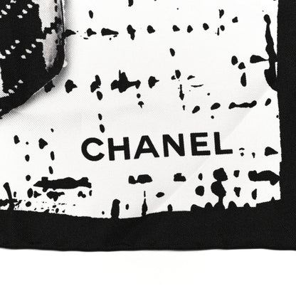 Chanel Silk CC Square Scarf Black Ivory 3 of 4