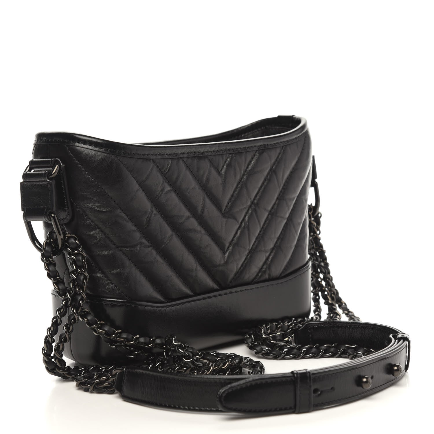 Chanel Aged Calfskin Chevron Quilted Small Gabrielle Hobo So Black 3 of 9