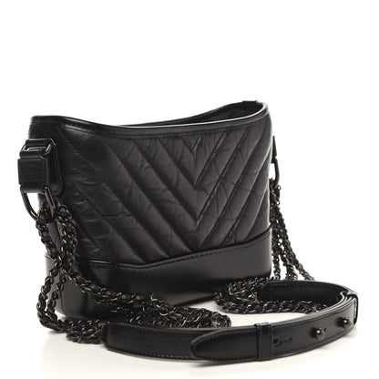 Chanel Aged Calfskin Chevron Quilted Small Gabrielle Hobo So Black 3 of 9