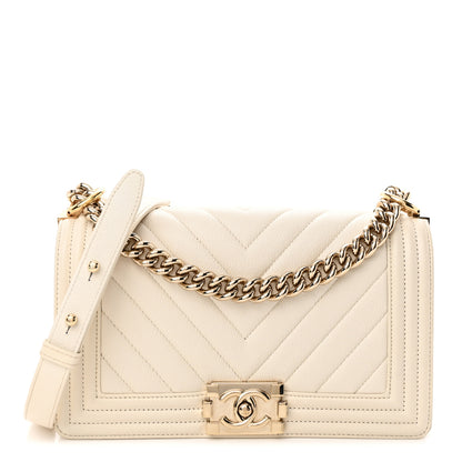 Chanel Caviar Chevron Quilted Medium Boy Flap White 1 of 13