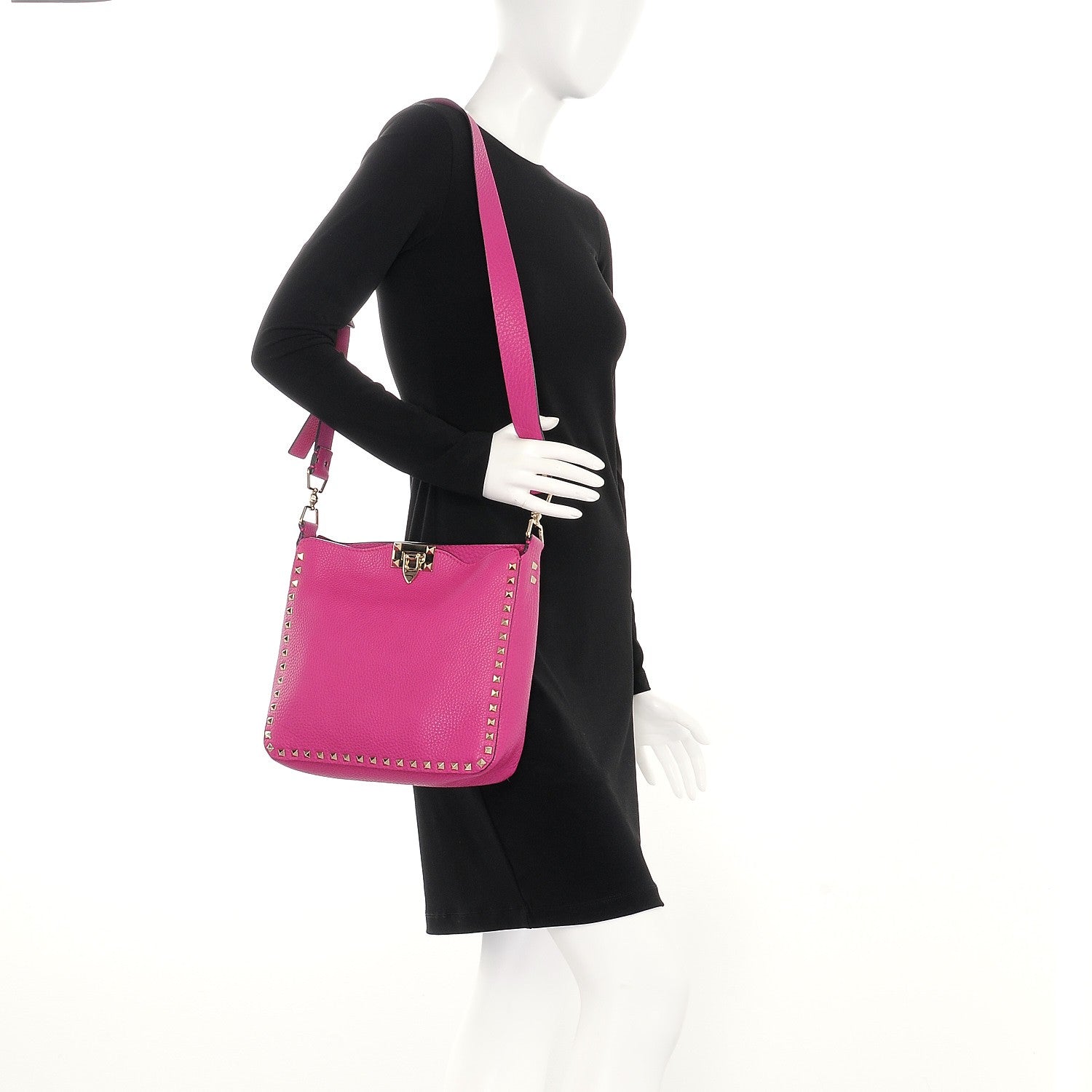 Valentino Garavani Pebbled Calfskin Small Rockstud Flip-Lock Messenger Bag Fuxia 2 of 8