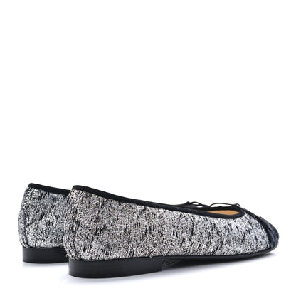 Chanel Tweed Sequin Cap Toe Ballerina Flats 39 Black Blue 4 of 8