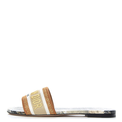 Christian Dior Canvas Lurex Baobab Embroidered Dway Flat Slide Sandals 38.5 Beige 1 of 10