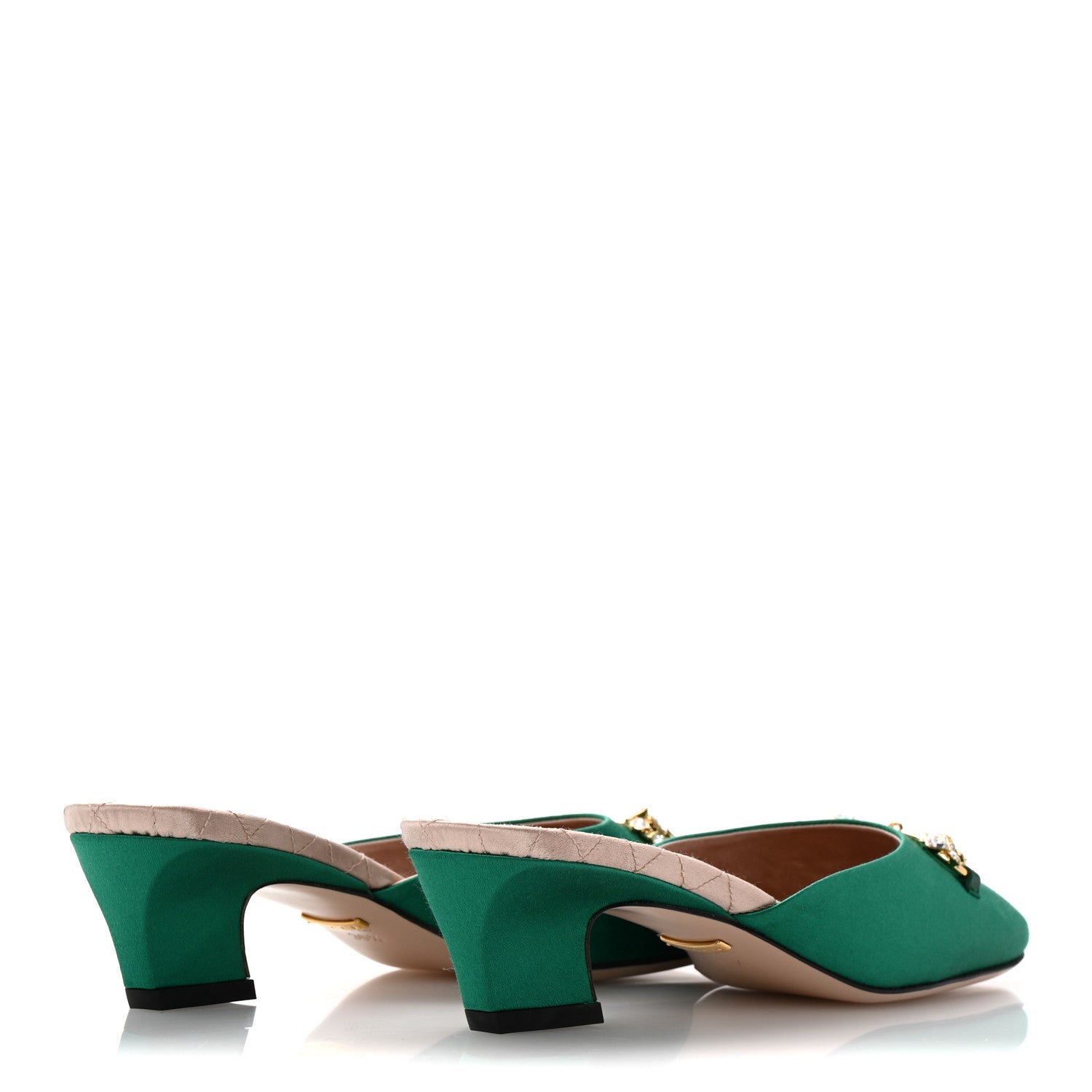 Gucci Silk Satin Crystal Embellished Horsebit Mules 36.5 Shamarock Emerald 5 of 10