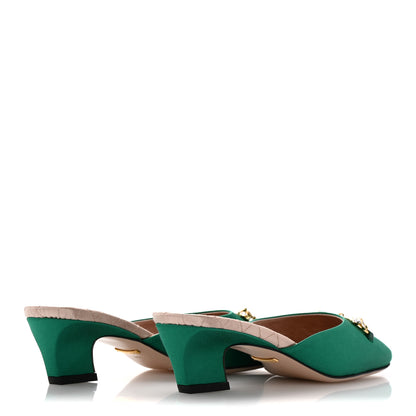 Gucci Silk Satin Crystal Embellished Horsebit Mules 36.5 Shamarock Emerald 5 of 10