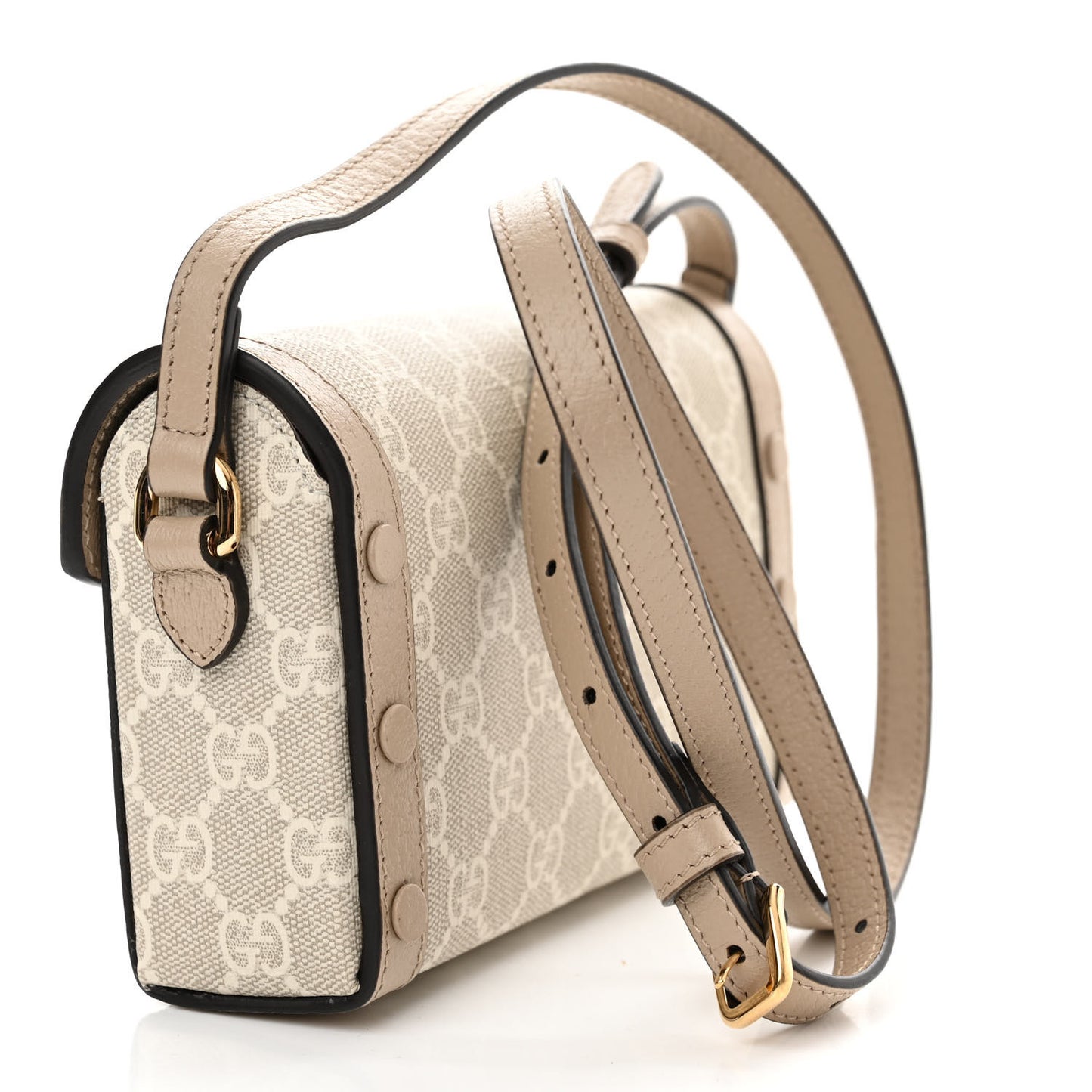 GG Supreme Monogram Textured Dollar Calfskin Mini Horsebit 1955 Shoulder Bag Beige Mystic White Oatmeal