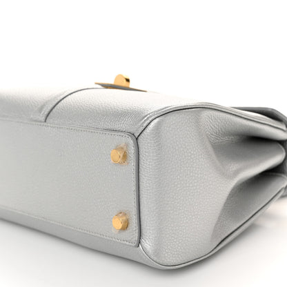 Celine Laminated Grained Calfskin 16 Top Handle Bag Silver 10 of 10