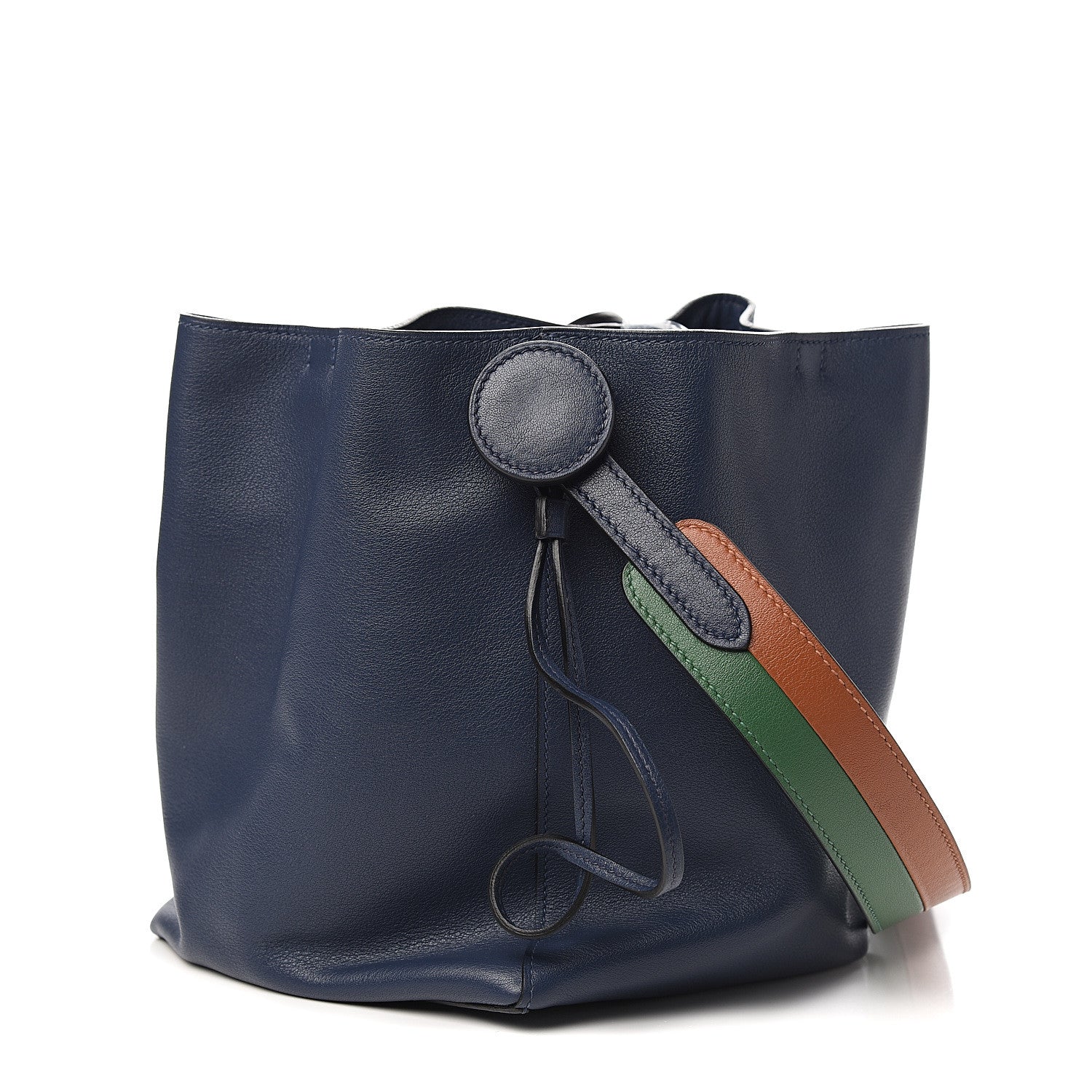 Hermes Volupto Calfskin Swift Sac Licol 17 Bleu Nuit Vert Bengale Cognac 1 of 6