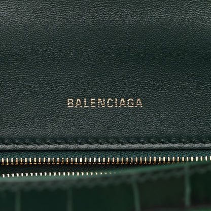 Balenciaga Shiny Calfskin Crocodile Embossed Small Hourglass Top Handle Bag Forest Green 6 of 9